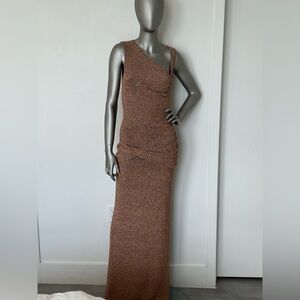 Elegant One-Shoulder Tan Dress